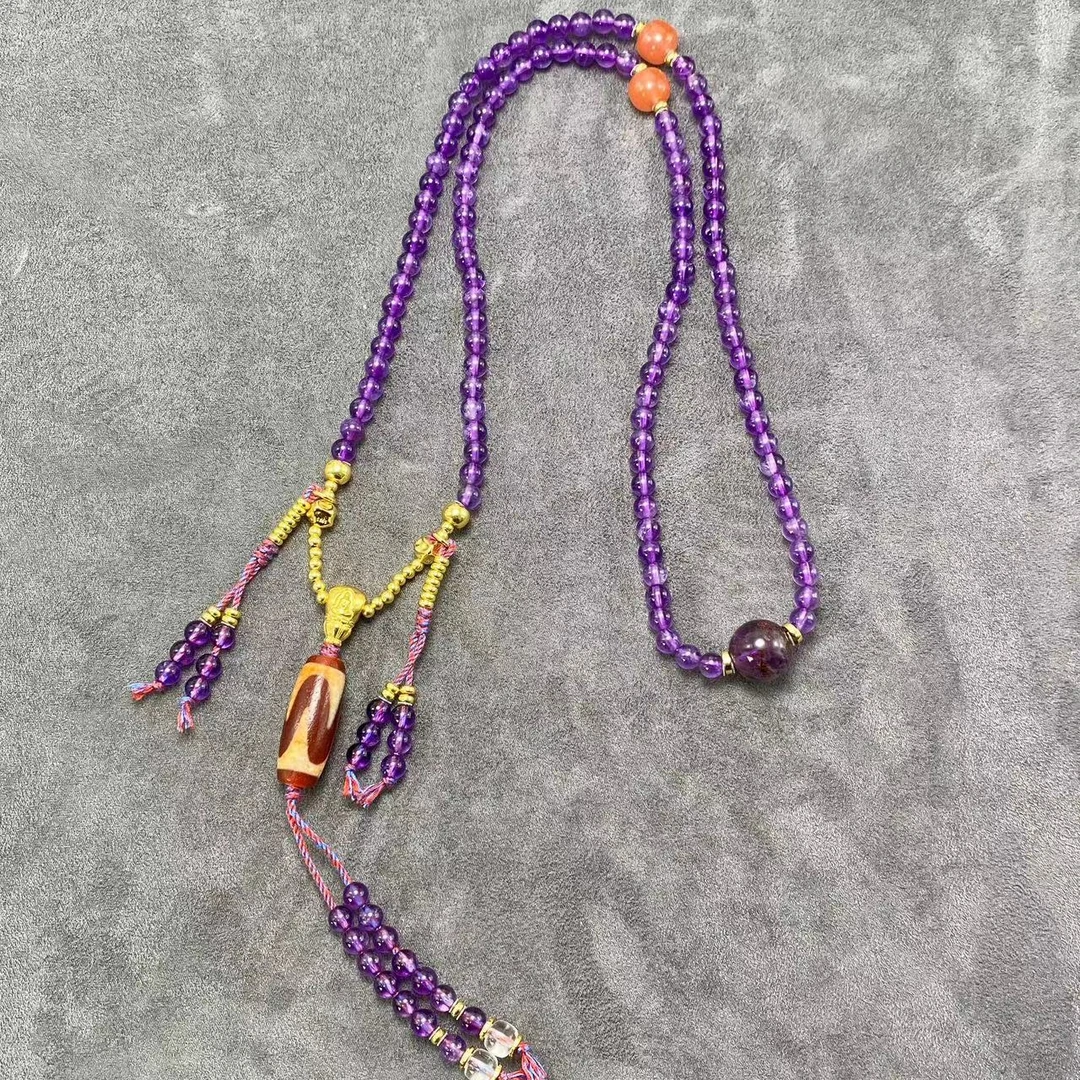 小师妹|紫水晶项链金C红肉牙牙吊坠