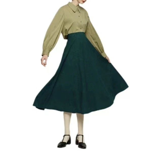 笑笑家日半身裙夏薄款高腰遮肚子气质显瘦半身裙复古时尚长袖