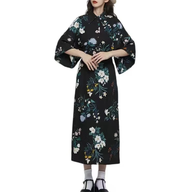 笑笑家古着复古精品日制vintage显瘦中长款半身裙印花