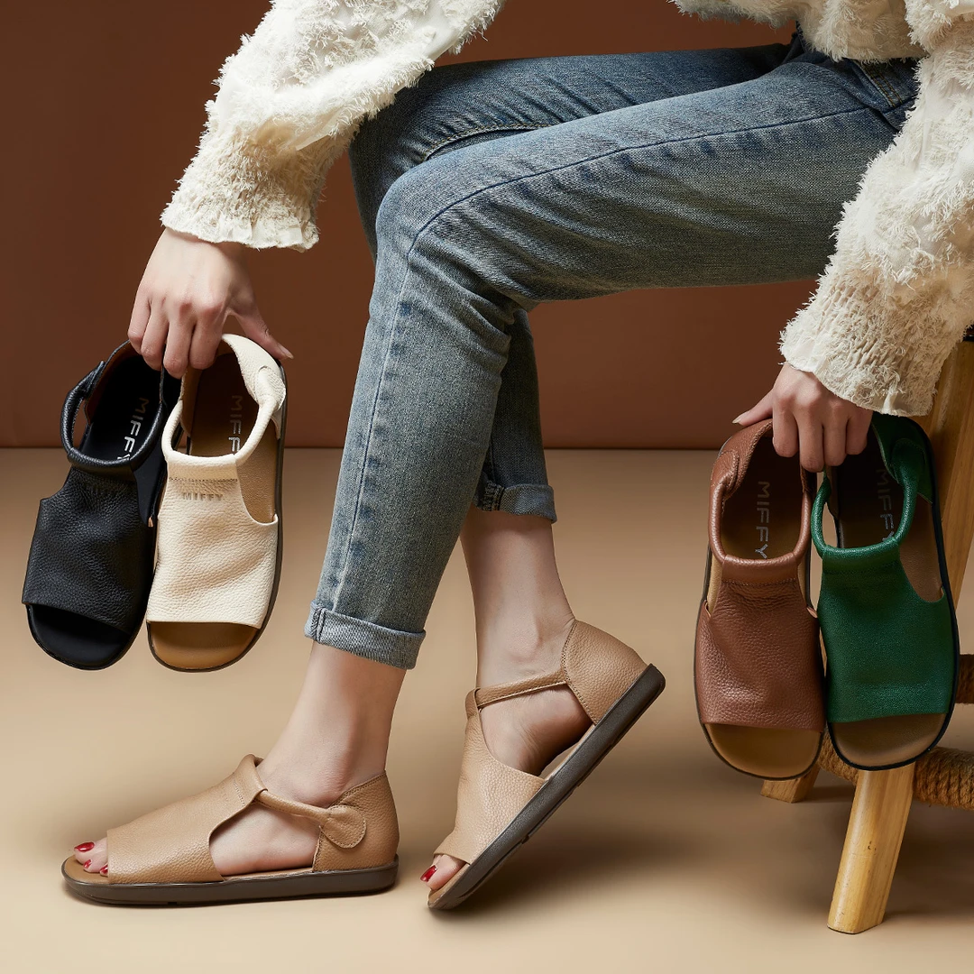 BK321头层牛皮凉鞋2024新款软底敲软敲舒适防滑轻便女凉鞋