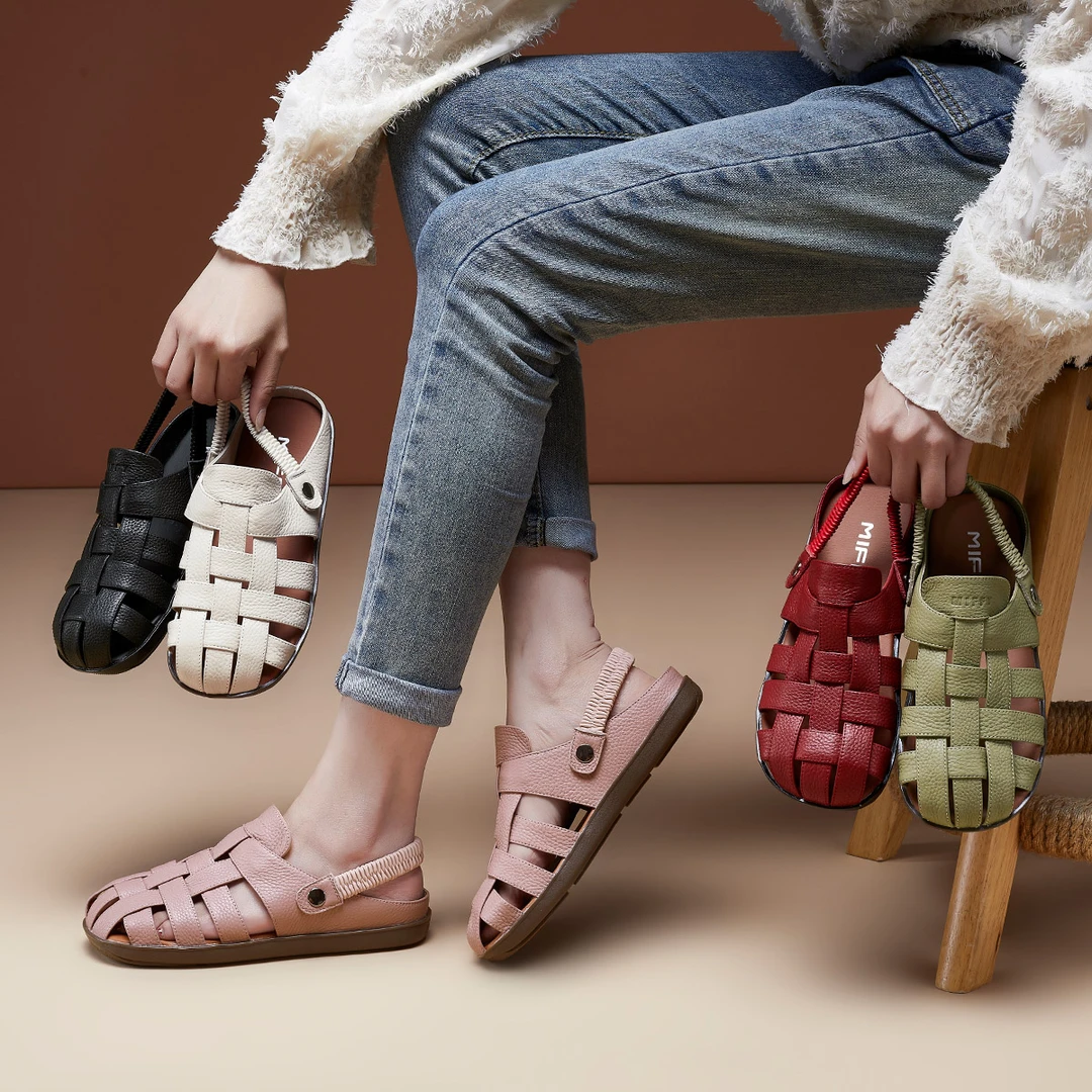 [交集]330头层牛皮凉鞋新款软底敲软敲舒适防滑轻便女凉鞋