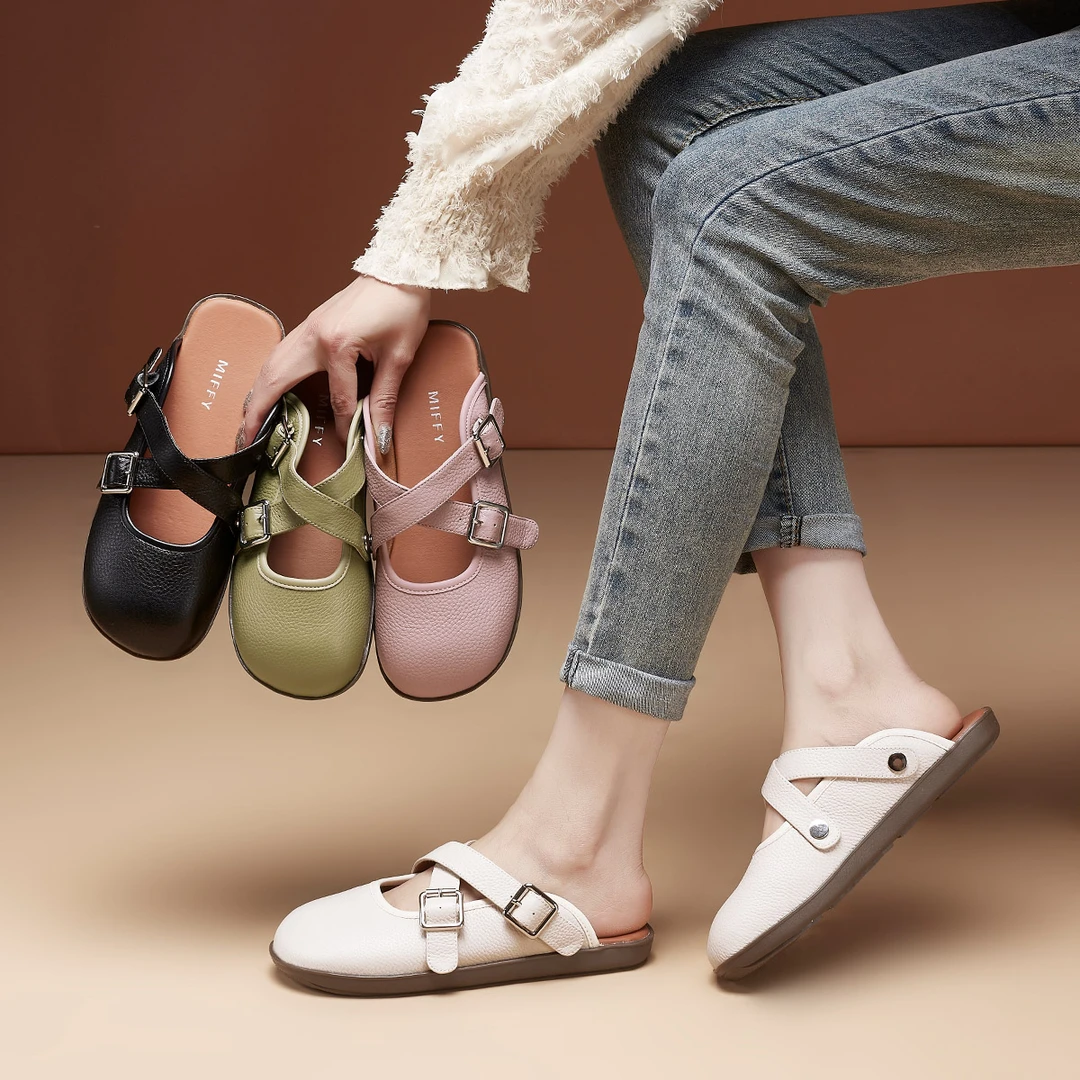 BK311头层牛皮拖鞋新款软底敲软敲舒适防滑轻便女拖鞋