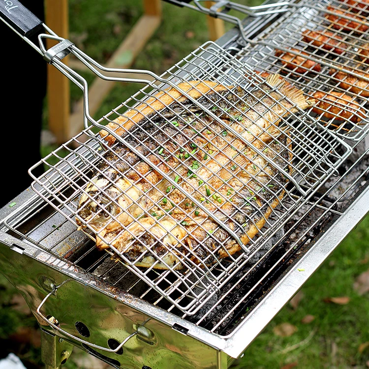 烧烤多功能清洗手持烤鱼多用耐高温加粗加粗结实家用木炭烧烤架