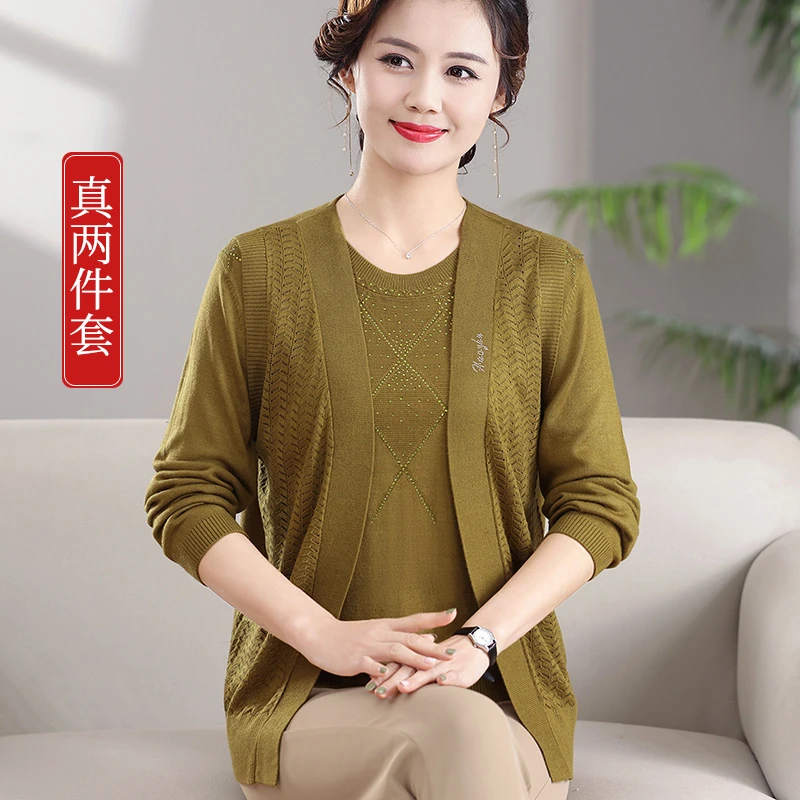 高贵妈妈春装针织衫套装大码40-50岁两件套中年人女上衣服开衫
