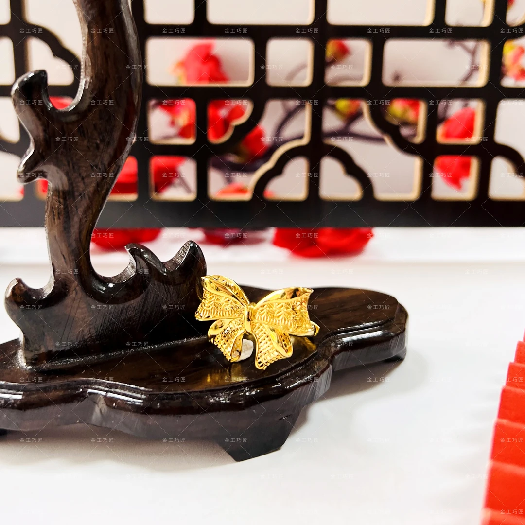 足银戒指 蝴蝶结戒指   包金工艺