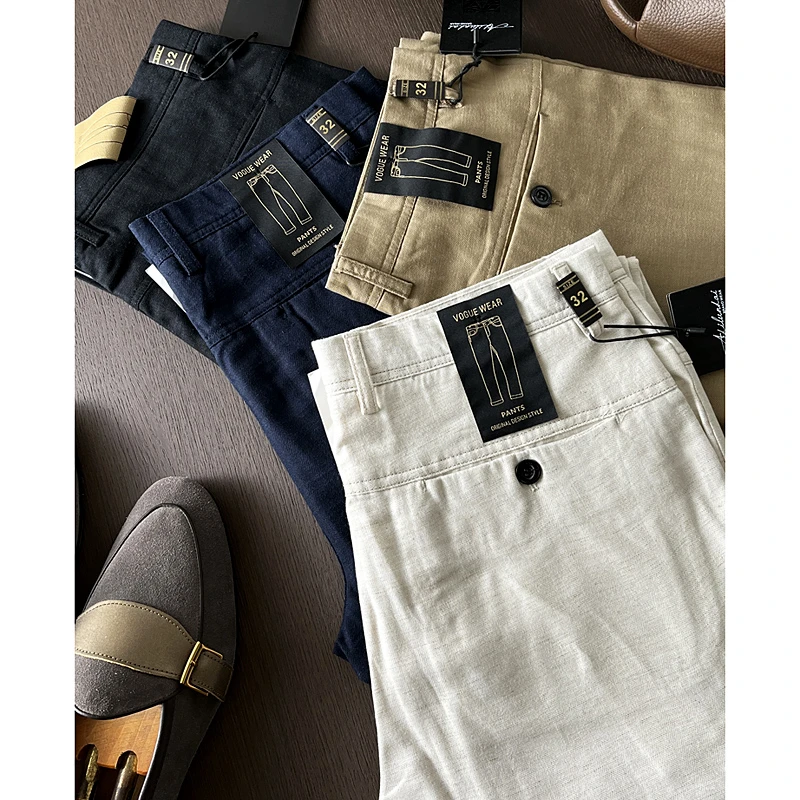 又透气又不易皱的棉麻休闲裤~春夏季薄款亚麻混纺直筒男裤6060