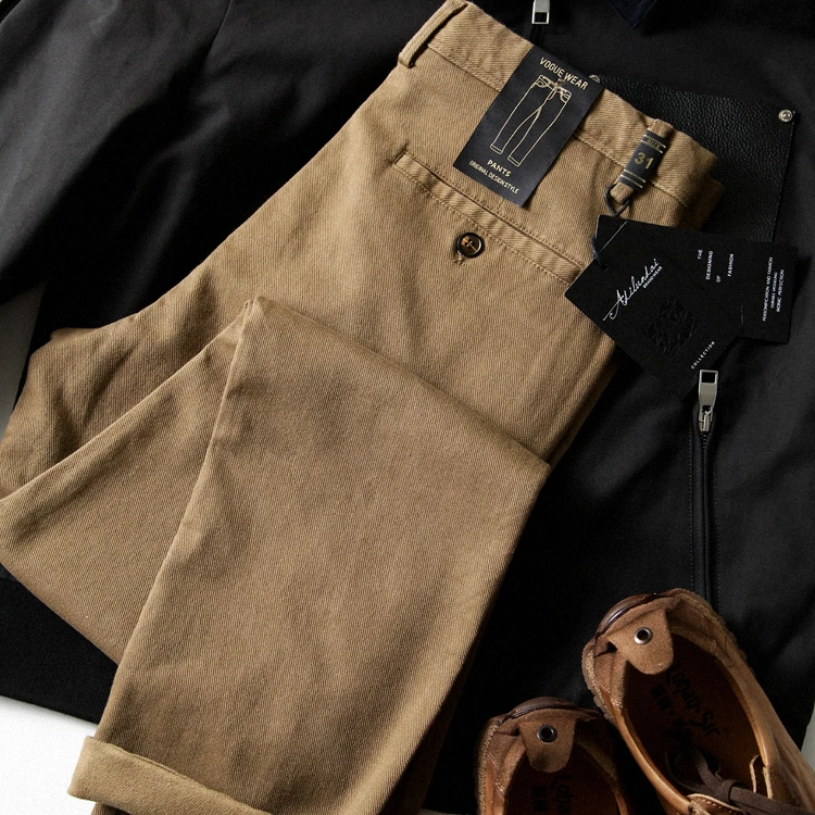 薄款阿美咔叽休闲裤男士卡其裤美式复古直筒裤宽松男裤长裤子
