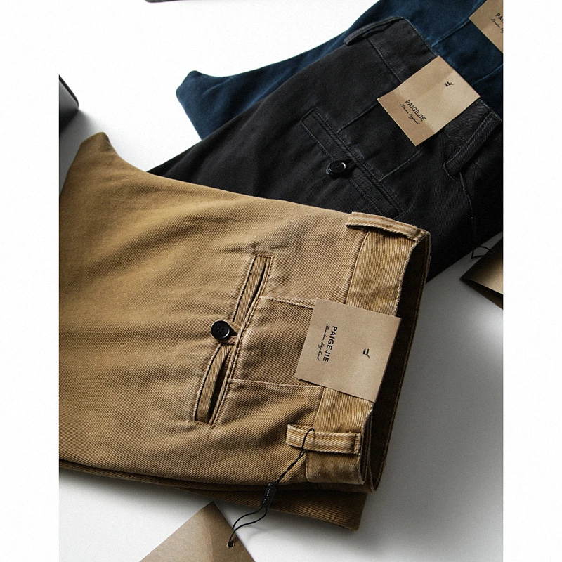 很重磅的硬汉风，男士卡其裤秋冬新款复古直筒裤纯棉休闲裤