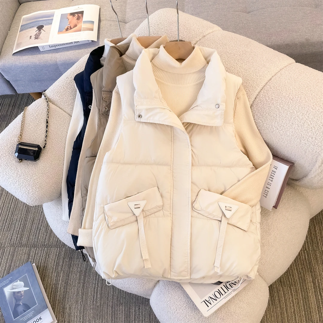 胖mm大码百搭棉服马甲女秋冬新款宽松坎肩棉马夹背心外套潮8811