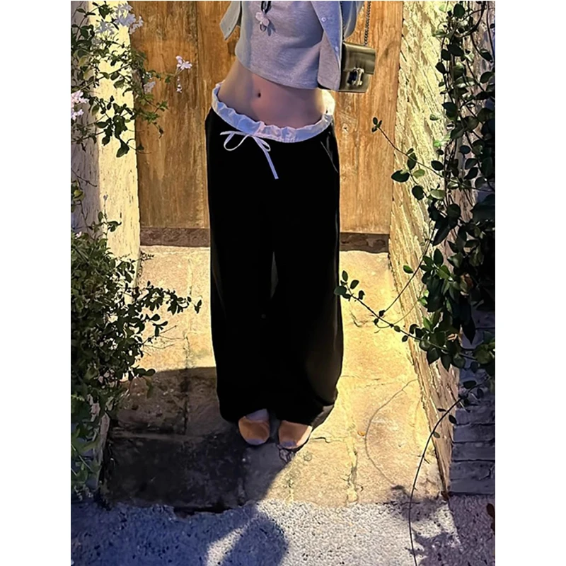 假两件运动休闲裤女春夏季显瘦新款韩版百搭宽松直筒拖地阔腿裤子