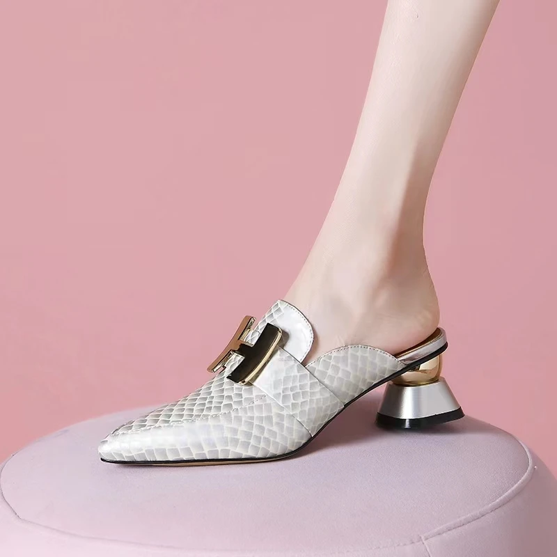 【瑞丽杂志】跟高5cm时装/外穿/方跟百搭/凉拖鞋/包头拖 W0233T23