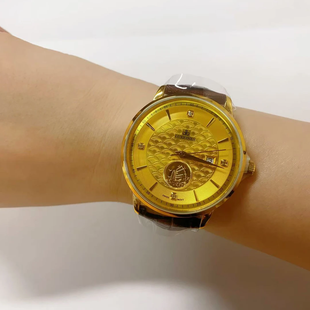 【迪拜尾单】男款一帆风顺金表男女士情侣黄金足金手表(62081G/L)