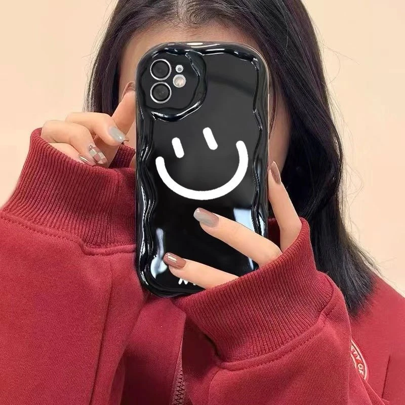 黑底笑脸适用苹果13/14promax手机壳12全包11华为/oppo/vivo/小米