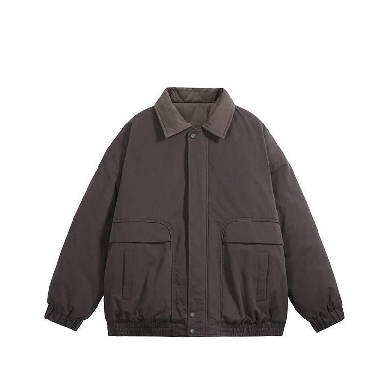 美式复古翻领大口袋夹克棉服情侣绗棉保暖棉袄拉链冬季男士外套