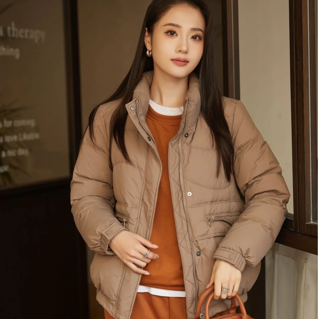 新国标90白鸭绒短款羽绒服时尚宽松立领韩版保暖加厚冬季83116