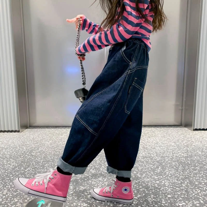 【小扬哥推荐】女童牛仔裤2024新款儿童裤子韩版宽松休闲裤宝宝秋