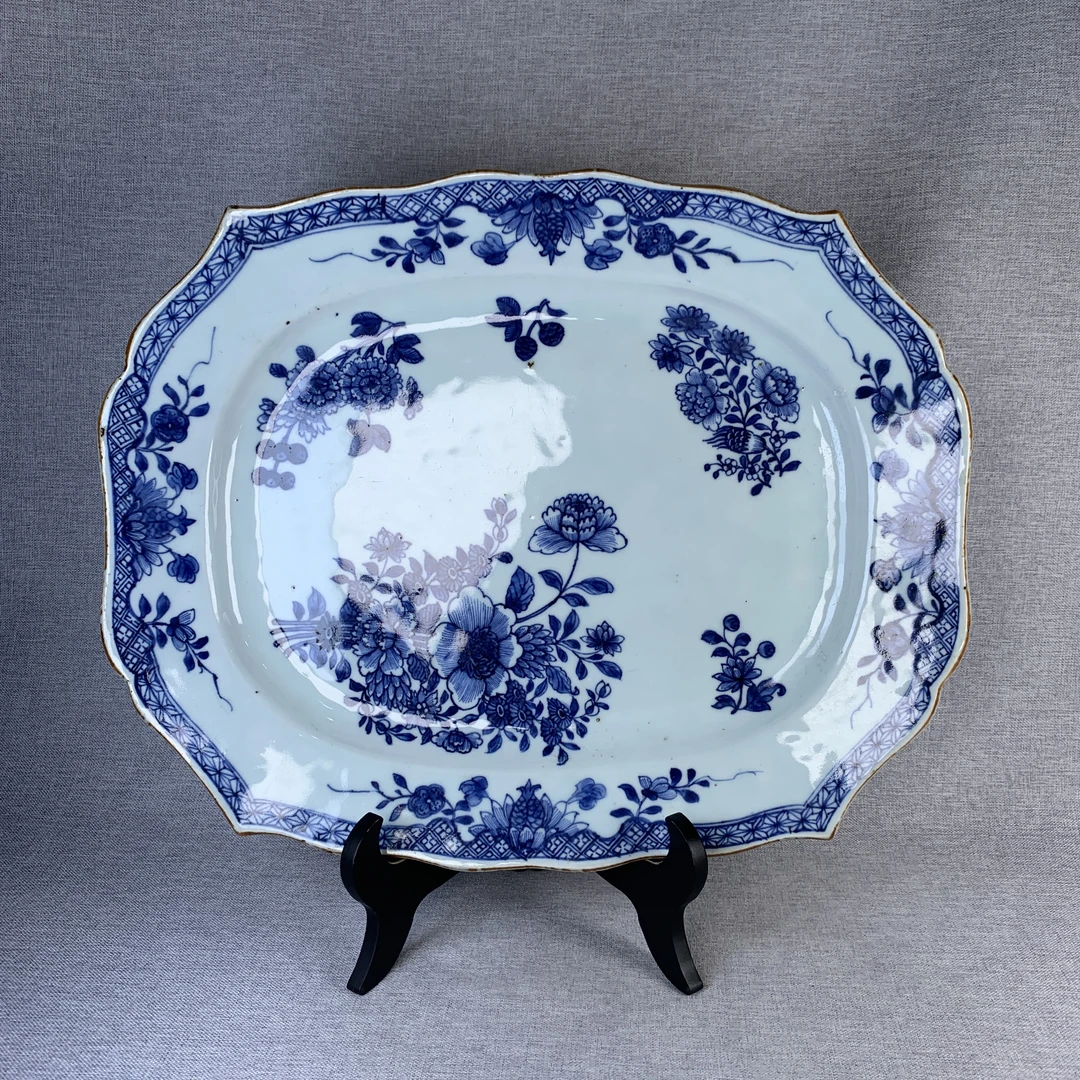 清代青花花卉大盘古瓷器真品国营镇江市文物商店库出5008489