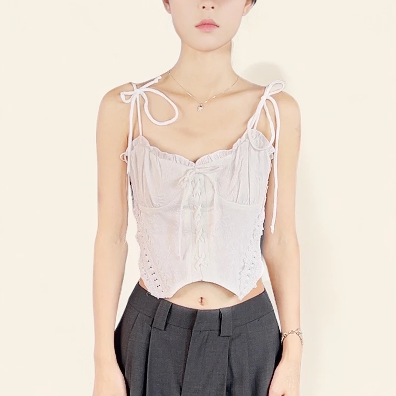 83夏季女生白色时尚短款外穿女背心打底吊带小众修身设计感上衣