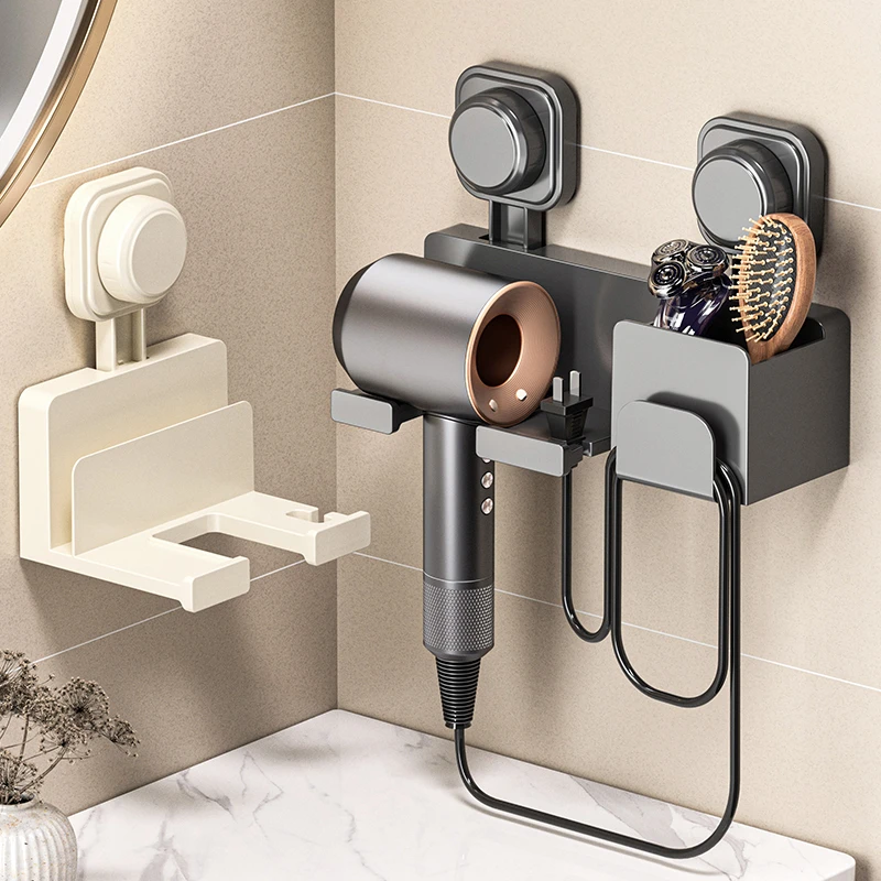卫生间吸盘吹风机架壁挂式免打孔防水防潮多功能浴室收纳置物架