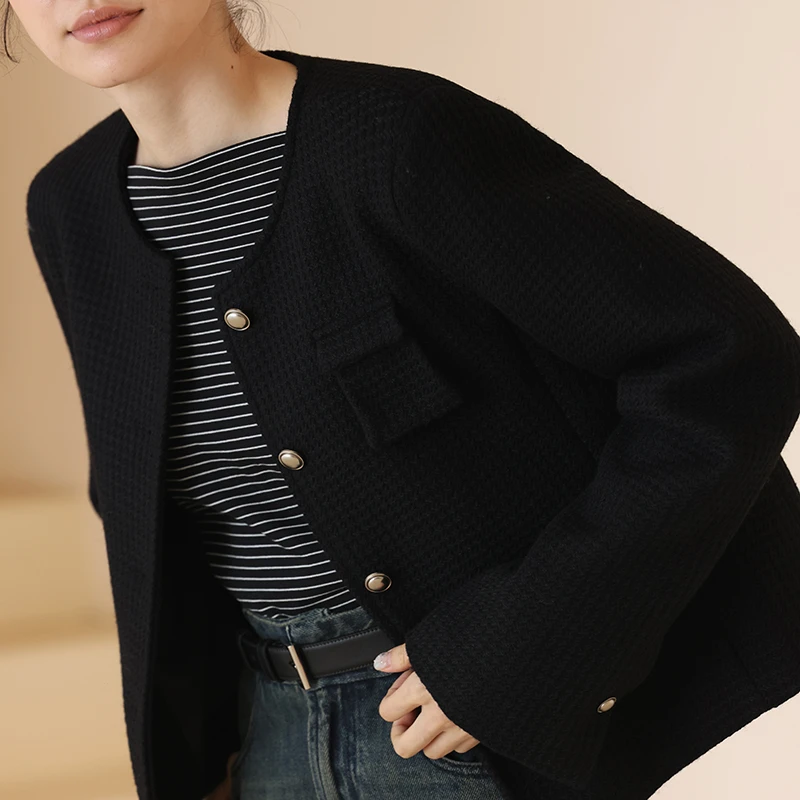 哈齿小姐立体贴袋肌理感提花粗花呢小香外套20ZZ2309254W