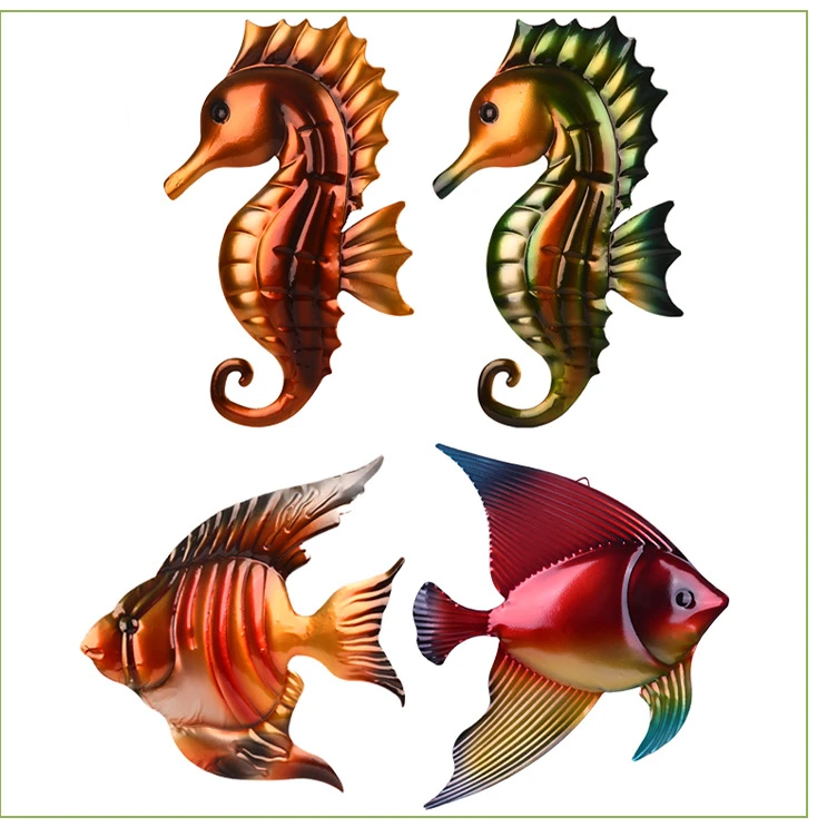 创意铁艺海洋动物摆件 户外花园墙饰海洋生物立体工艺装饰品批发