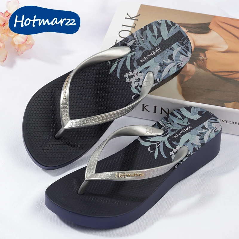 hotmarzz/黑玛外穿坡跟厚底人字拖防滑女士拖鞋时尚夹脚高跟鞋