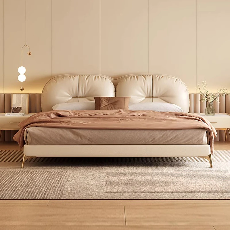 艾窝窝主卧真皮床轻奢意式极简1.8米软包齐边小户型卧室双人床