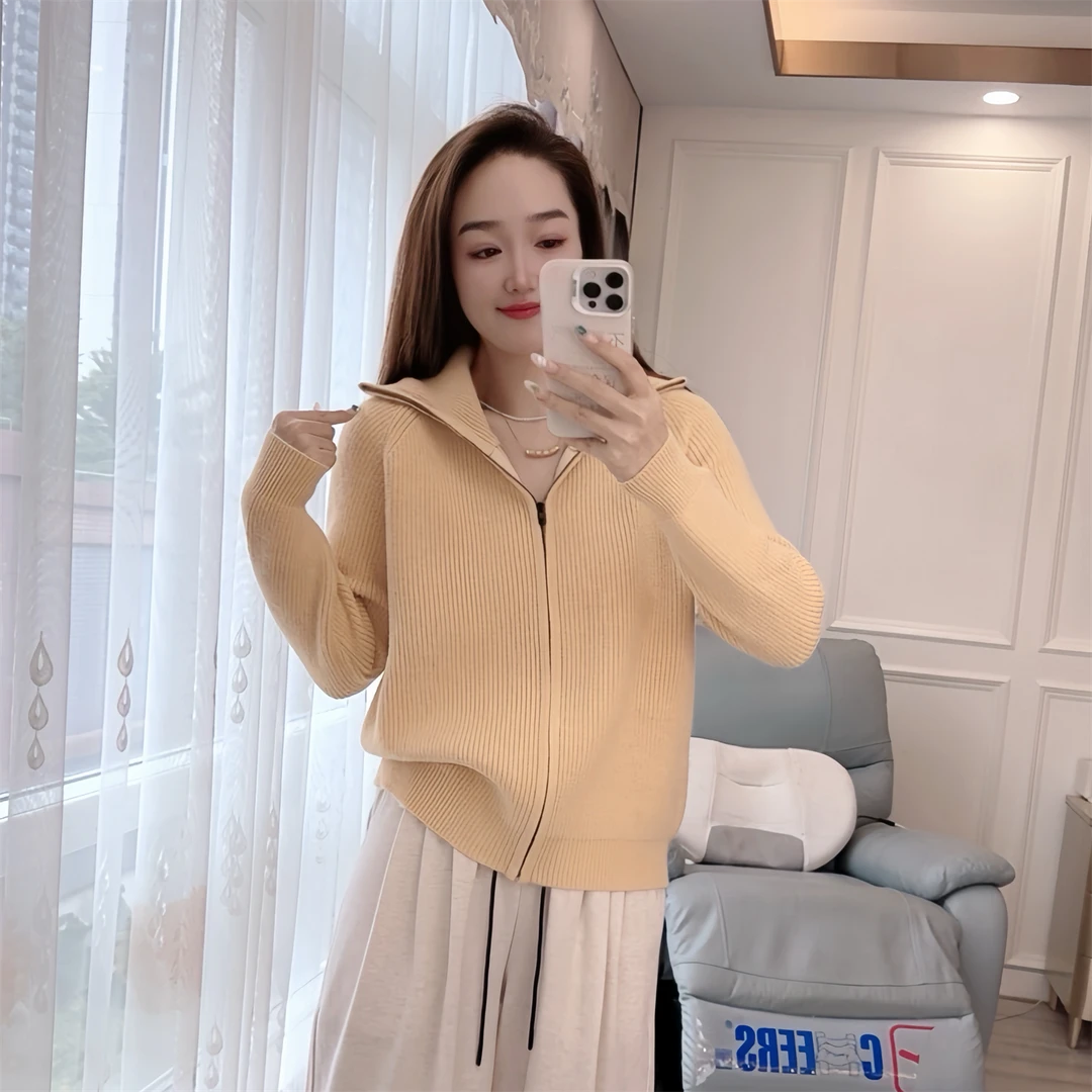 257（现货）秋冬新款毛衣女装大码宽松拉链半高领休闲显瘦打底衫