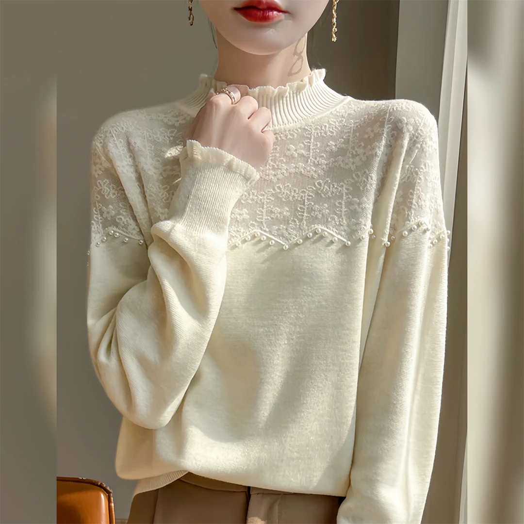 365现货加绒加厚秋冬针织衫宽松大码女装重工钉钻长袖套头打底衫