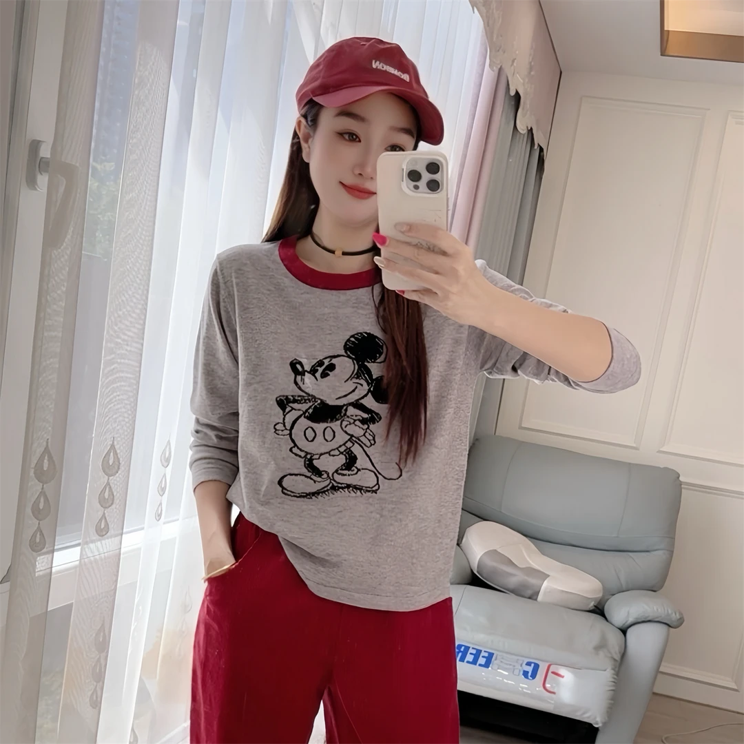 307现货秋冬季针织衫套头宽松大码女装撞色卡通显瘦长袖打底衫