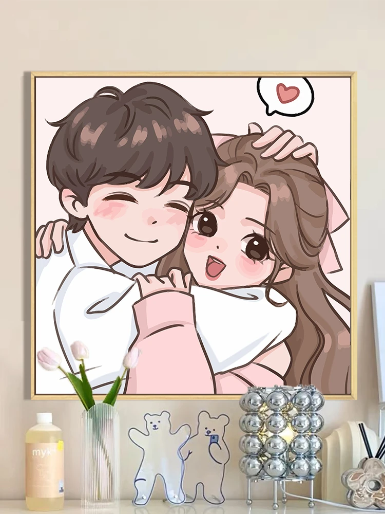新年礼物 情侣DIY数字油画手工填色卡通人物创意装饰送男朋友女生