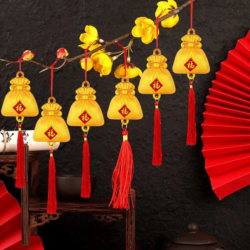 乔迁新居盆景装饰小福字挂件植物挂树上小红灯笼挂饰新年元旦布置