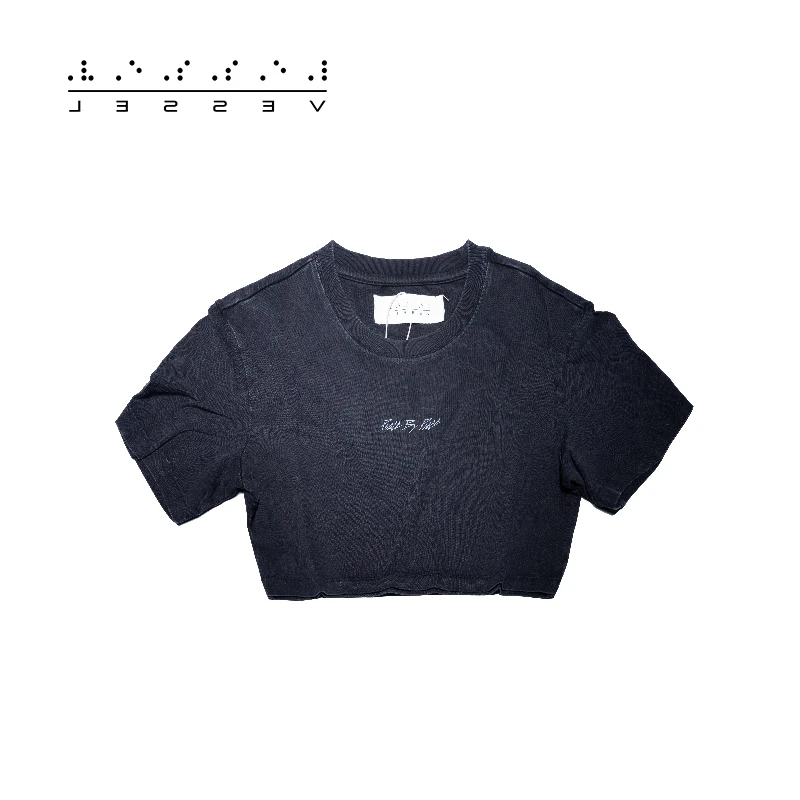 XVESSELPBP CROP TEE 明星同款夏季街头潮流百搭圆领短款黑色T恤