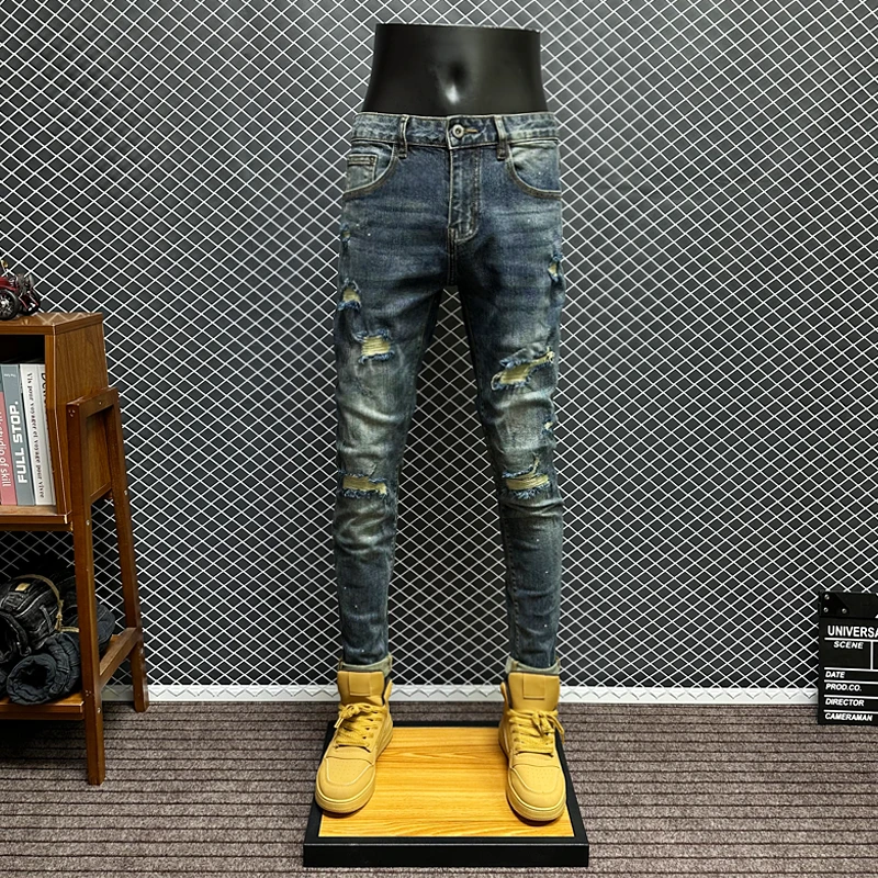 破洞牛仔裤男2024春秋新款韩版潮牌修身小脚弹力休闲百搭男士长裤