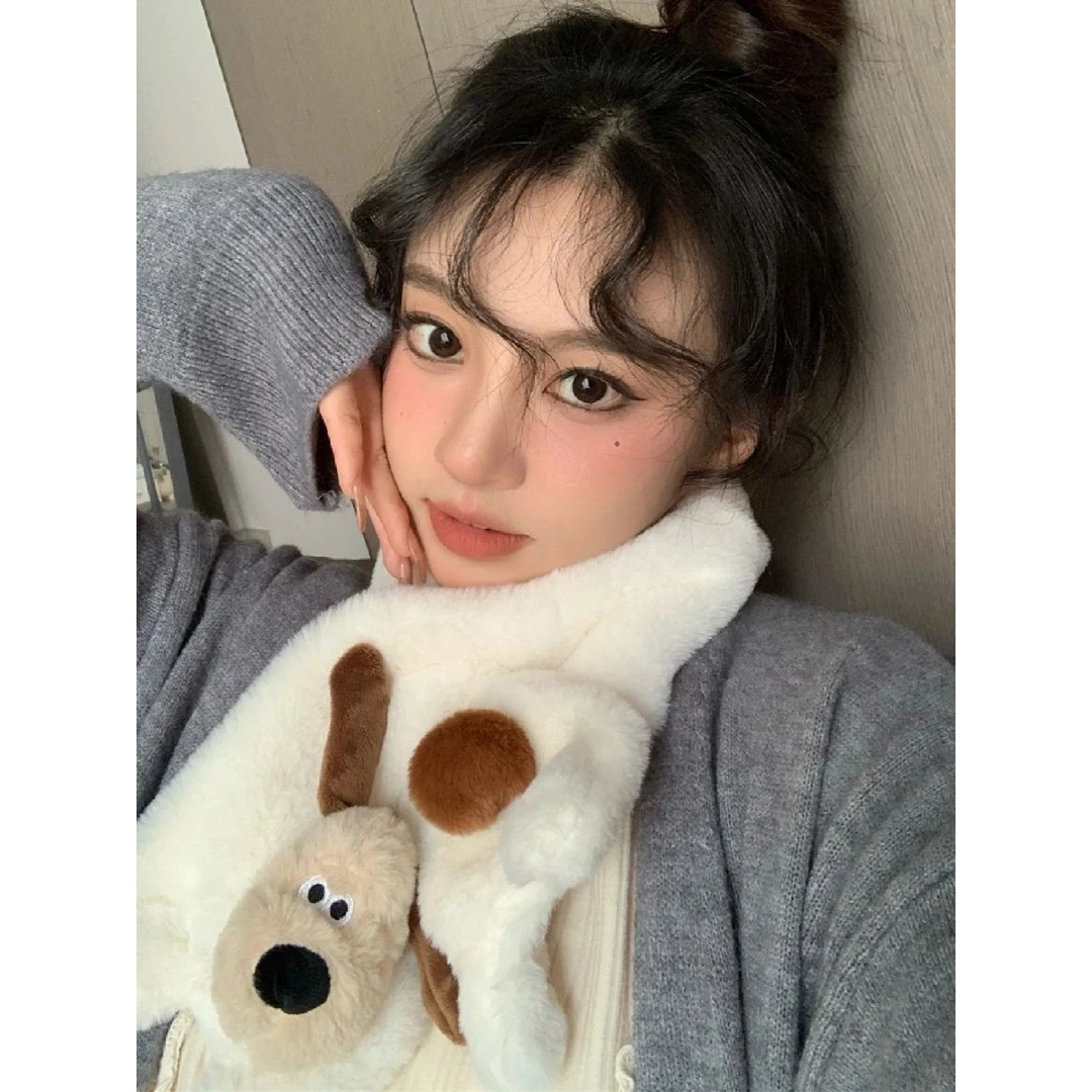 2023秋冬季新款可爱掌门狗围巾手套日系百搭毛绒保暖防风交叉围脖