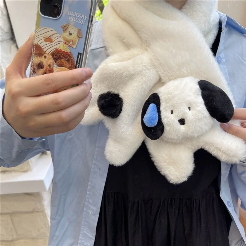 流汗狗毛绒围巾冬天保暖情侣围巾可爱少女卡通围脖秋冬季学生情侣