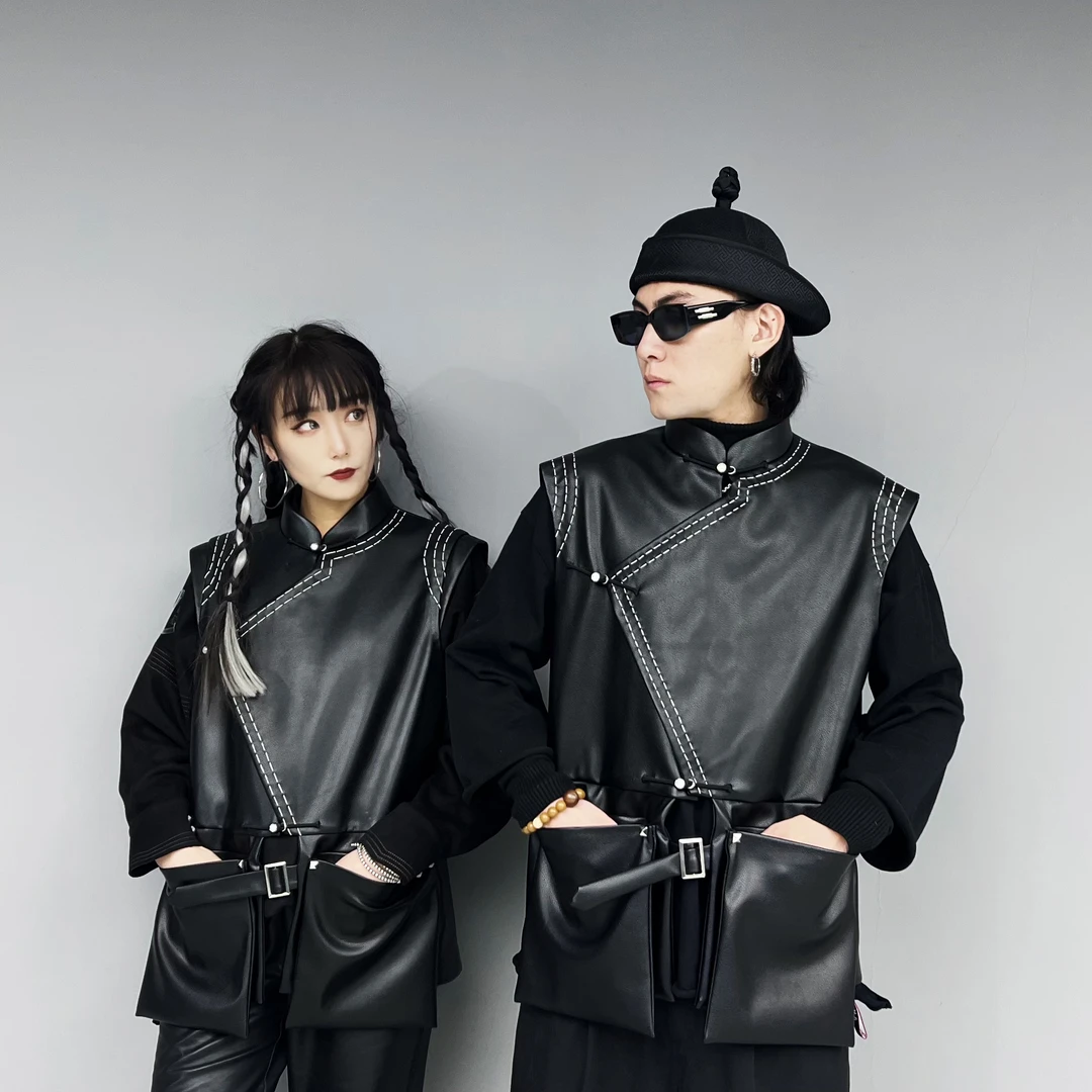 蒙古马甲 男女同款 pu马甲