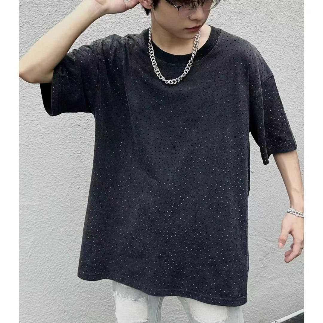 怪兽实验室夏季满天星烫钻圆领简约日常纯色宽松百搭休闲半袖T恤