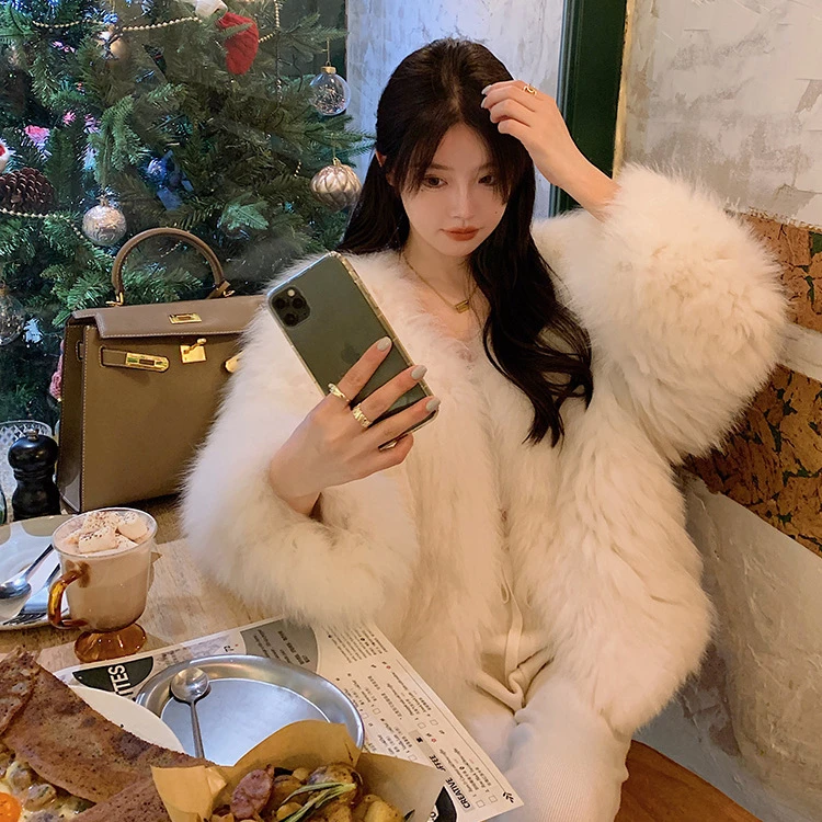 洋气外套女2022冬季新款仿狐狸毛白色短款气质名媛时尚毛毛外套