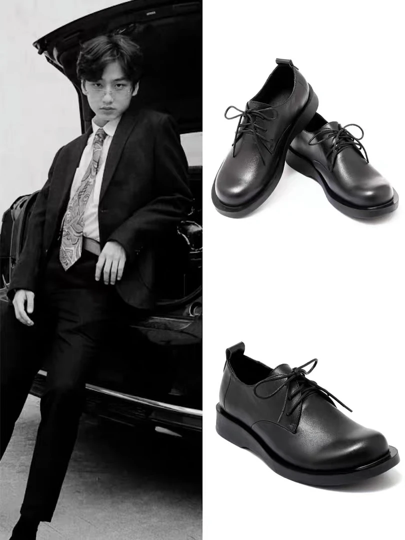 何江海同款/原创手工复古素人风格头层牛皮宽边大头皮鞋男