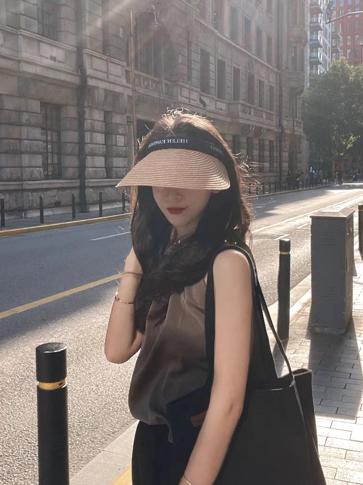拉菲草空顶帽 防紫外线遮阳防晒帽子女夏出游草帽