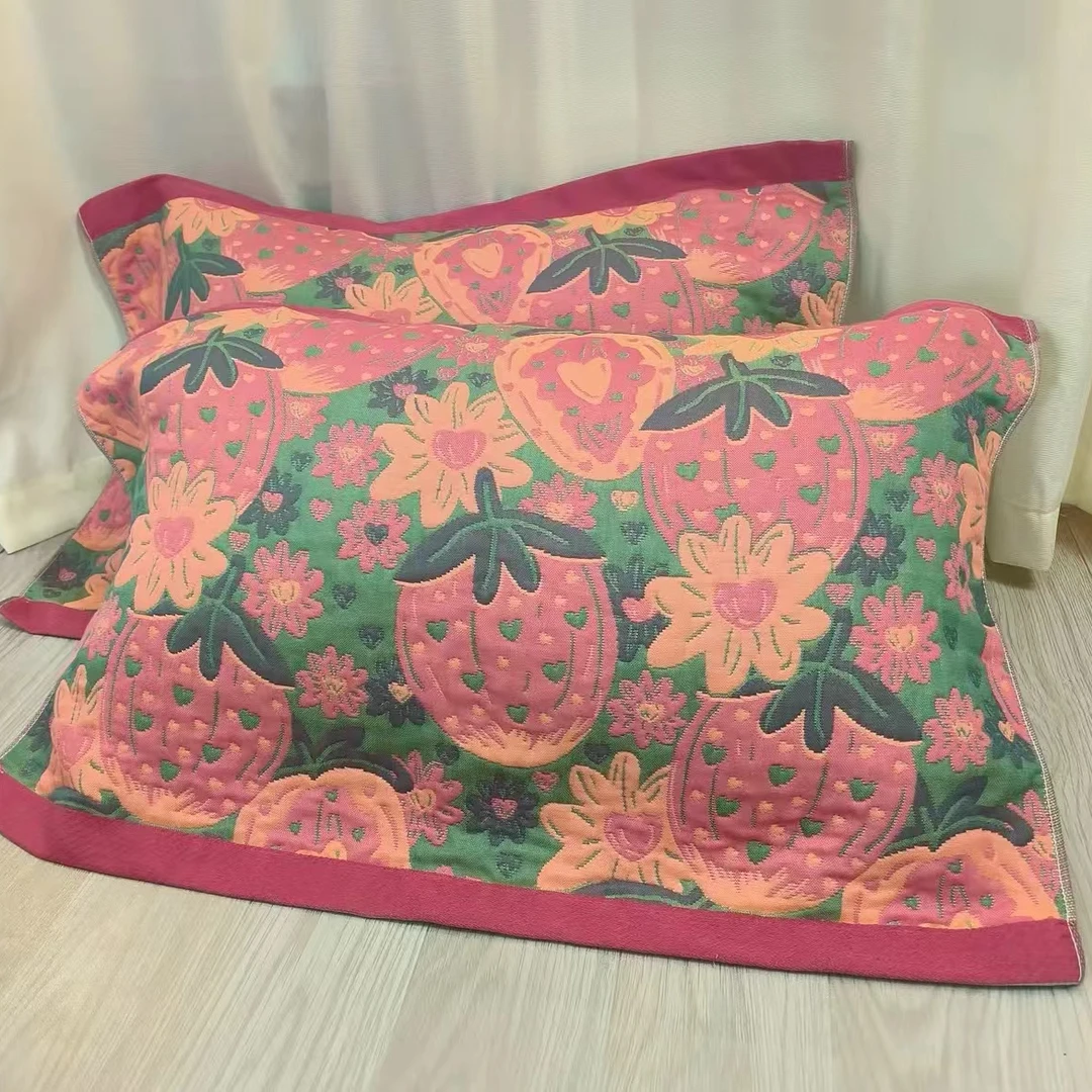 【草莓花枕巾】52*78cm一对装精梳棉成人装加厚透气高档吸汗柔软