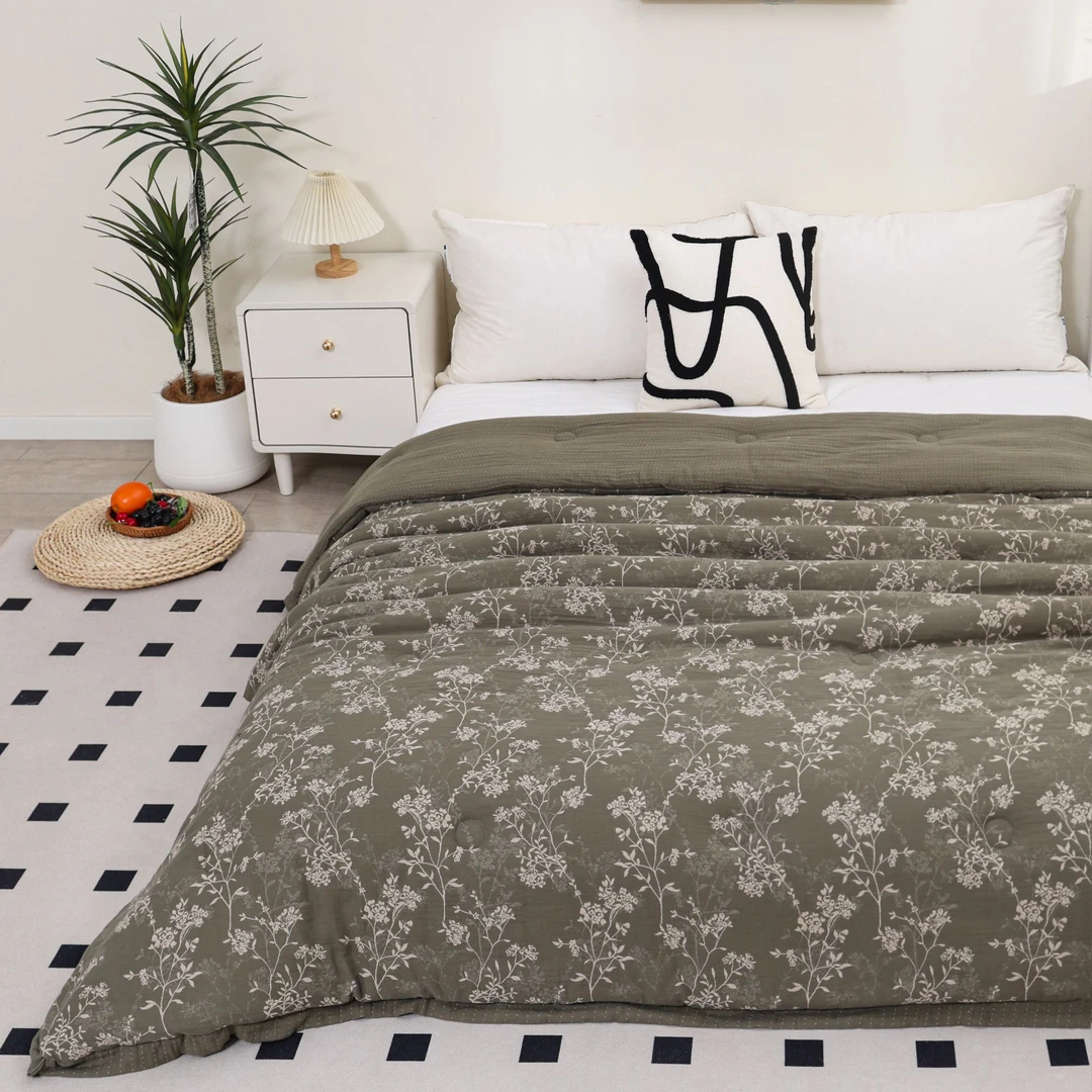 【惊鸿-绿】200*230cm 高端定制色织提花驼绒被冬被