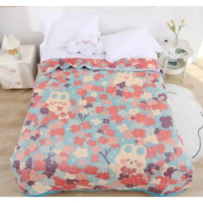 【花朵小兔】150*200CM可铺可盖多层棉纱布亲肤通用床盖