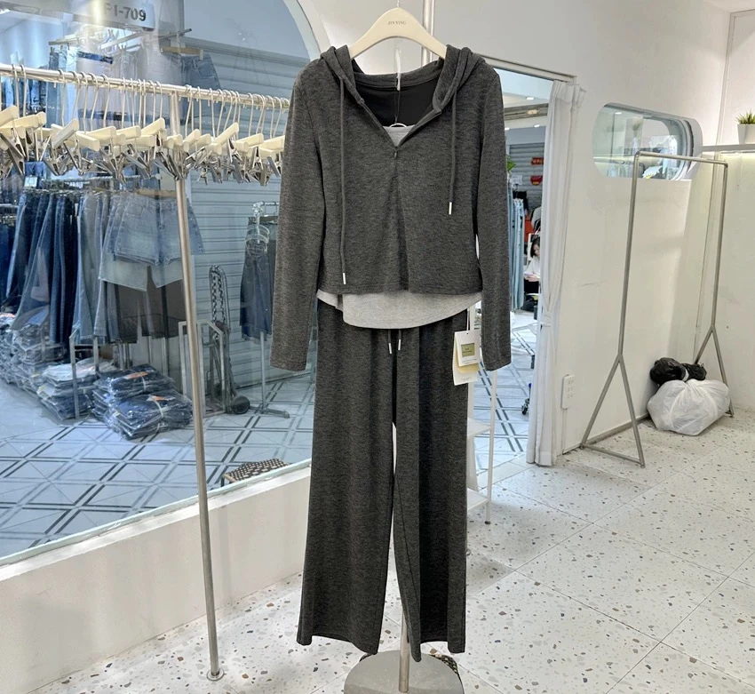 8608连帽半拉链卫衣休闲运动两件套