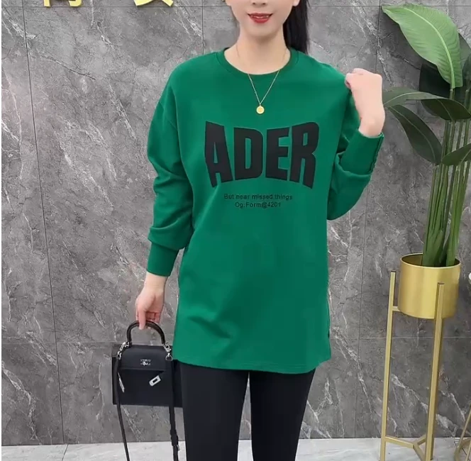 【多彩】秋季新款卫衣字母休闲个性宽松百搭印花圆领长袖中长款卫衣