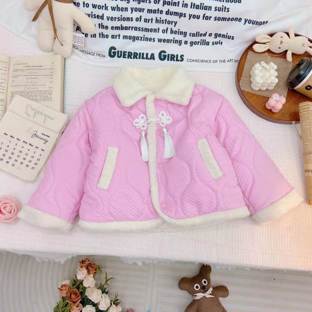 冬款新款女童甜美简约盘扣毛边翻领外套 CN127