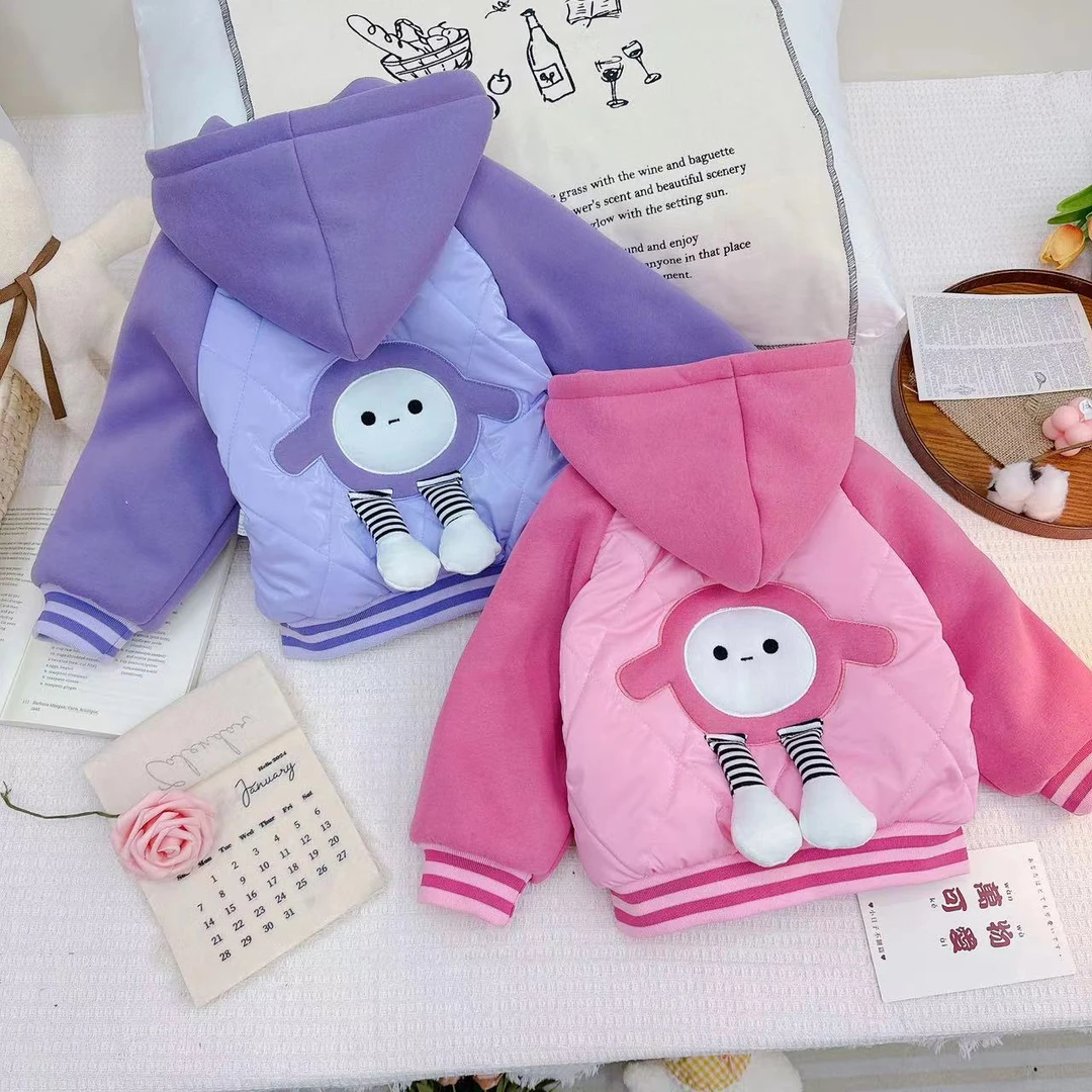 冬款新款女童时尚卡通拼接撞色加棉加绒连帽外套  D-MK23