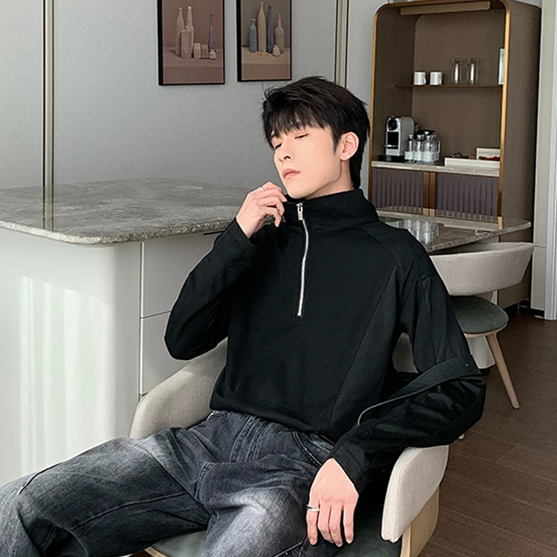 Hualun Design溯源好物立领卫衣男半拉链套头打底长袖T恤ZII-z802