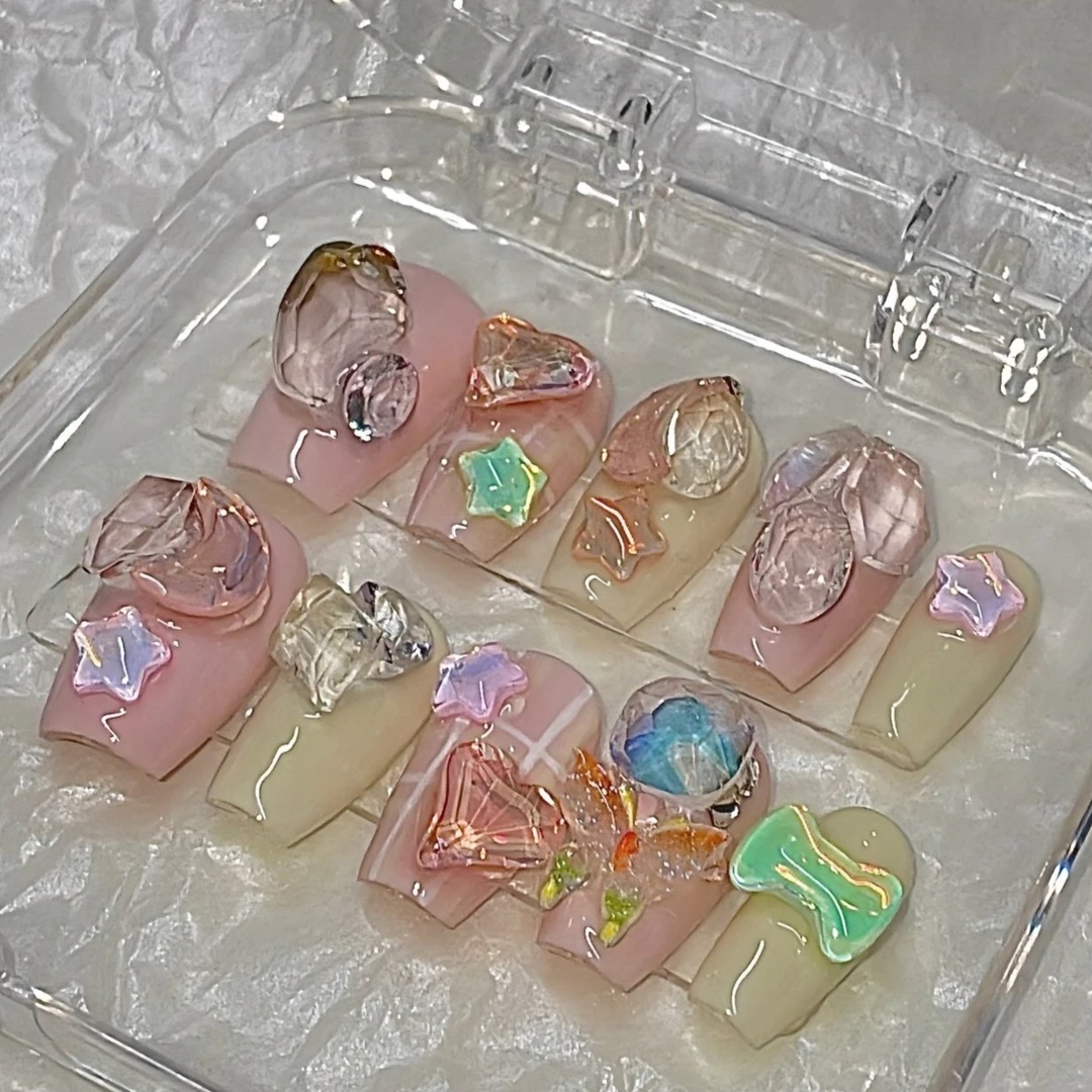 【星月少女】梦幻可爱风春季花花美甲亮晶晶 甜度超标 手工穿戴甲